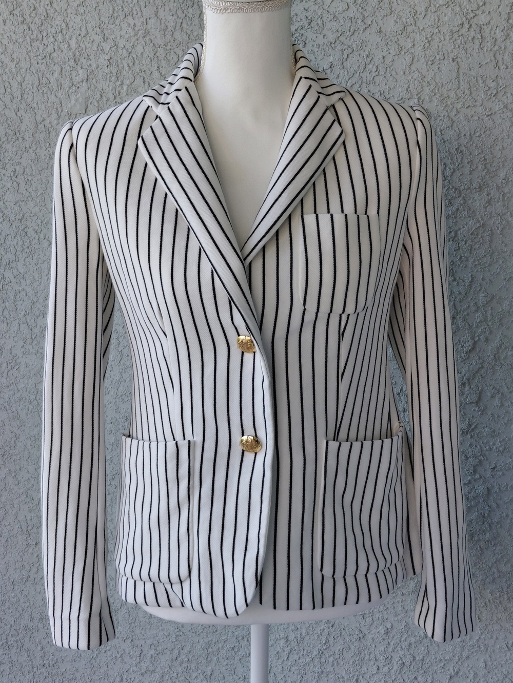 Lauren Ralph Lauren Navy White Stripe Gold Button Blazer